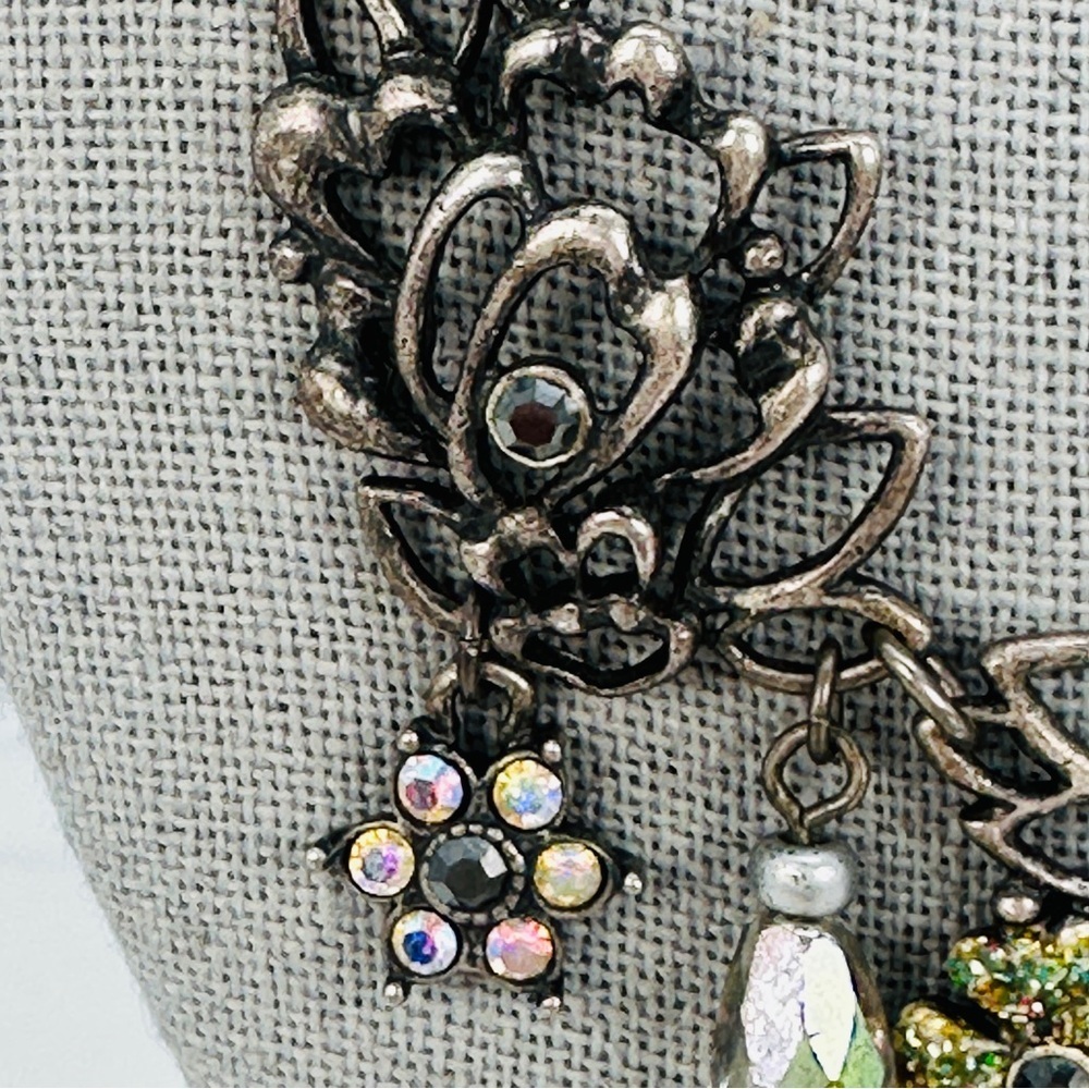 Chico's Signed Romantic Necklace Antiqued Silver AB Dangle Faceted Beads 15 -25” - Picture 3 of 10